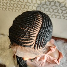 Isabe side parting cornrow/box braid on full lace wig, braided wig, black, 34"