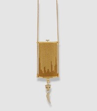 $3960 Roberto Cavalli Gold Dea Crystal Chain Embellished Clutch Shoulder Bag