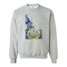 Idaho Distressed State Flag Outline USA Crewneck Sweatshirt - Sport Grey