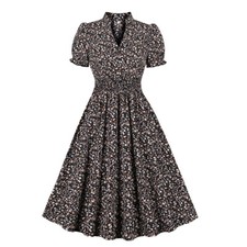 Womens Vintage Party Rockabilly Prom Dresses 1940s 50s Floral Party Swing Dress@