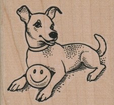 Dog With Smiley Ball 2 3/4 x 2 1/2" Rubber Stamp, Dog Stamp, Dog Lover Stamp