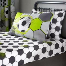 Football Stamp Single Fitted Sheet  Pillowcase Set Black  White Kids Bedding