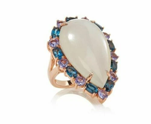 Rarities Moonstone,London Topaz,Tanzanite Rose Gold Vermeil Sterling Ring 6 - Image 3 of 3