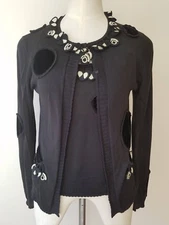 Christian Lacroix Cardigan Twin Set  Sweater Black / White Embroider hart SZ L