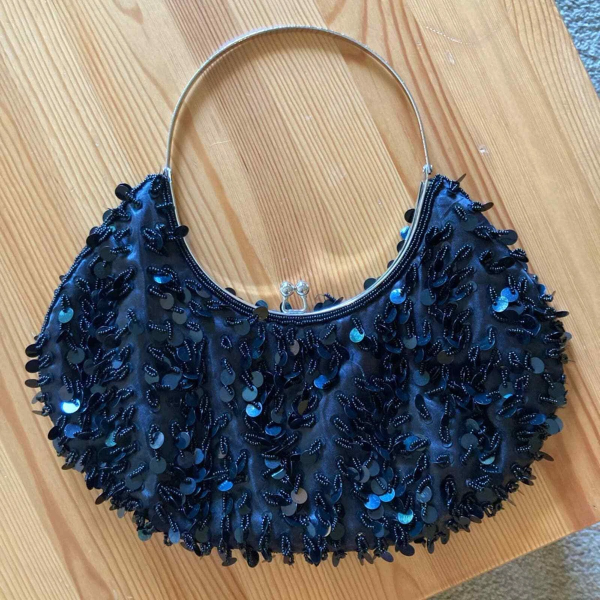 Vintage 90's Navy Blue Beaded Purse