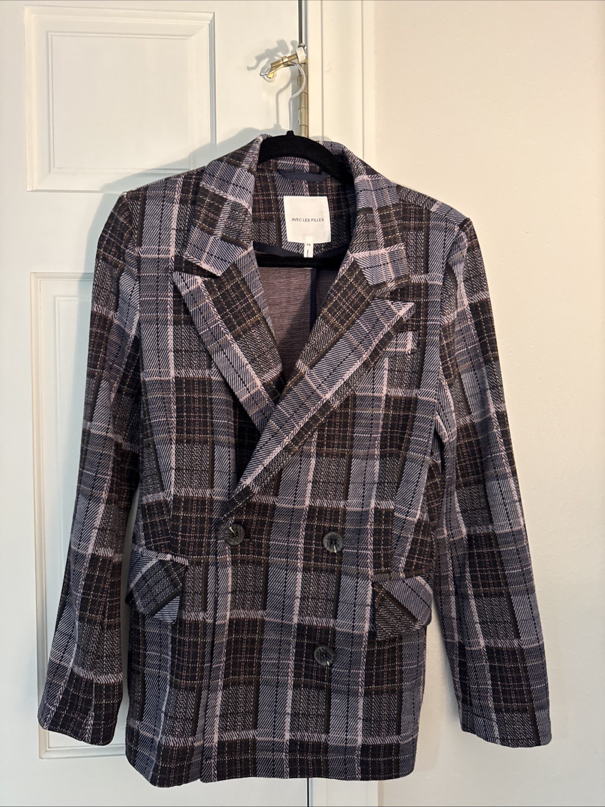 Avec Les Filles Relaxed Blazer Jacket XS Women's Casual Plaid