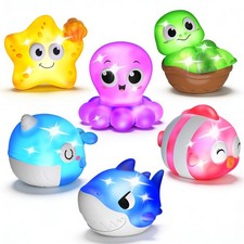 6 Packs Light Up Bath Toys for Kids Ages 1-3, Sea Animals Baby Bathtub Toys