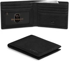 RUNBOX Wallet for Men,Mens Wallet,Slim Leather Bifold,RFID Blocking 8 Black 