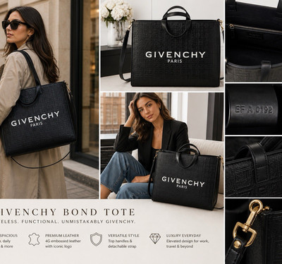 Givenchy Bond Tote Black Embossed Logo Detachable Strap Zipper Gold Hardware