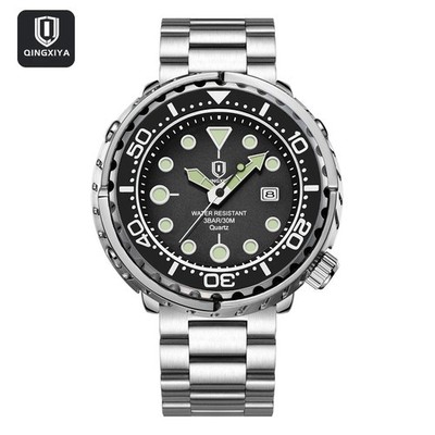 Men's Quartz Dive Watch 30M Sapphire Glass Stainless Steel Tuna Shroud Diver