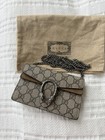 Gucci Dionysus Small GG Canvas Suede Trim Chain Shoulder Bag Beige Grey + Dust