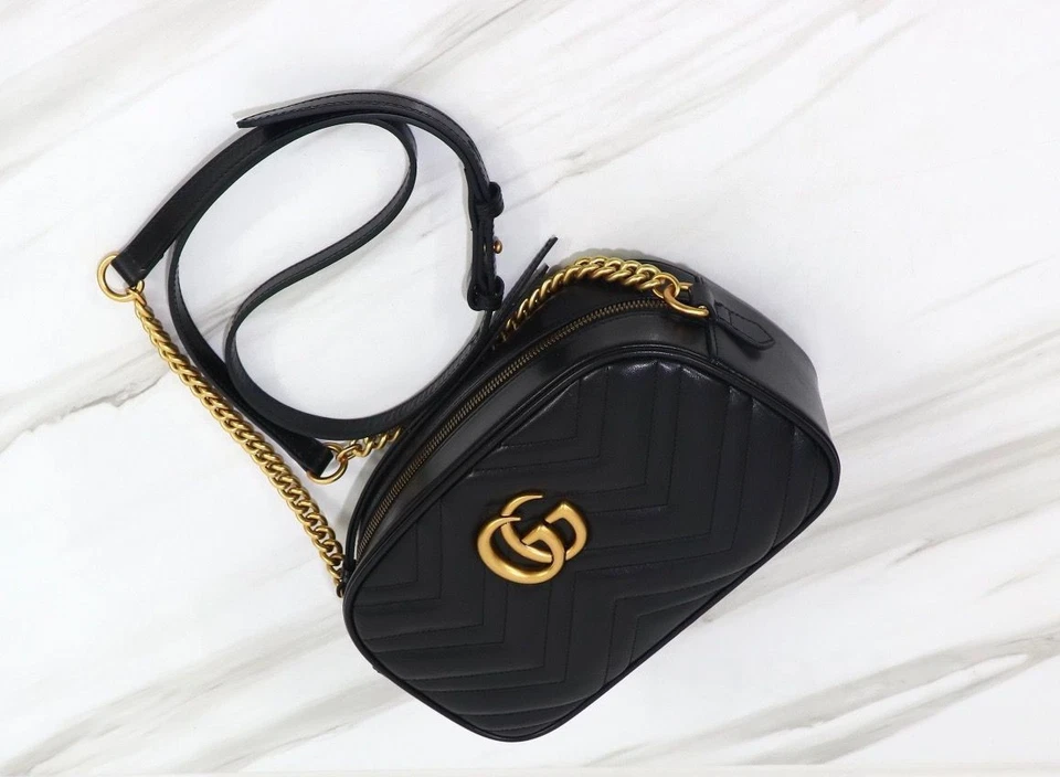 Gucci Marmont Black Leather Small Camera Crossbody Shoulder Bag Handbag Purse - Image 2 of 4