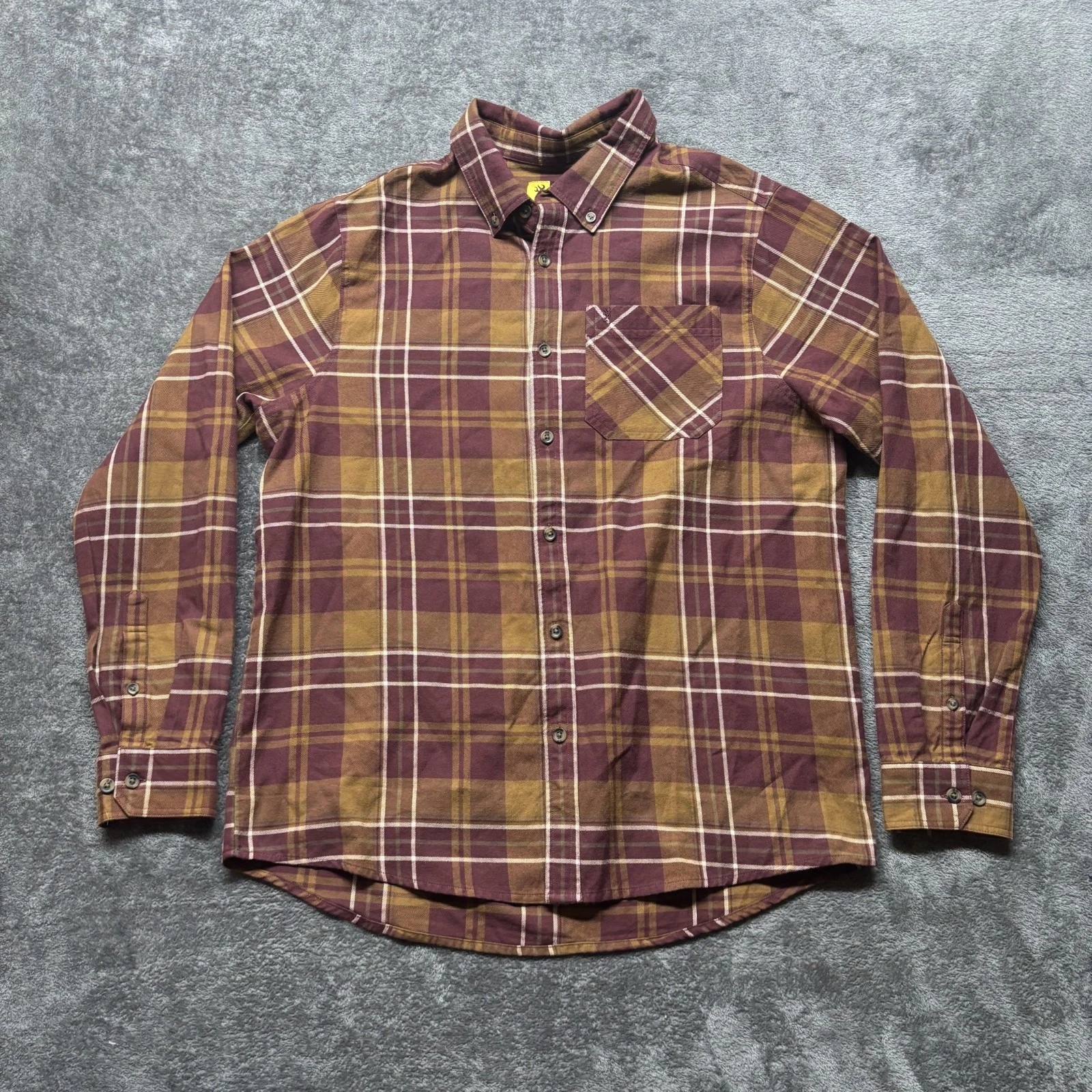 Browning Shirt Mens Large Brown Red Plaid Flannel Long Sleeve Button Up Outdoors
