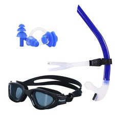 Swim Snorkel for Lap Swimming Set,Includes Blue snorkel black goggles