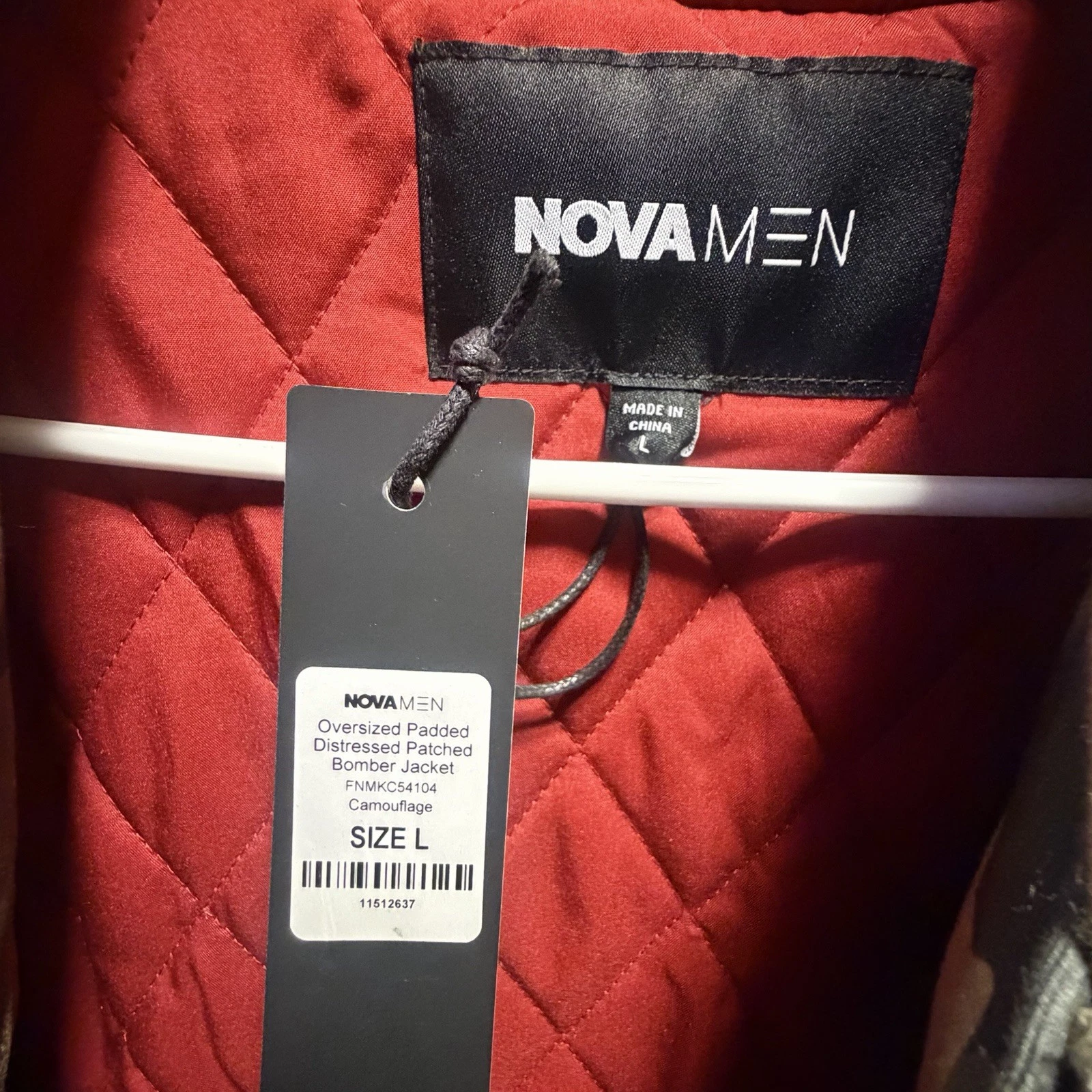 NOVAMEN Oversized Padded Distressed Patched Bomber Jacket Camouflage Size L NWT - product detail image 4