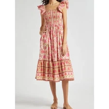 Mille Smocked Olympia Midi Dress in Desert Bloom, Size XS