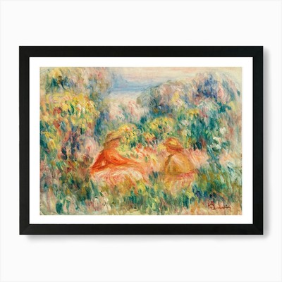 Zwei Frauen in einer Landschaft, Pierre Au gerahmtes Wandbild Poster Leinwanddruck Bild