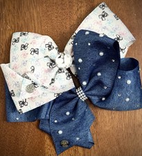 JoJo Bows - Denim Sequence White Colorful Bow Pattern -Great - Set of 2 Large
