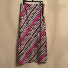 EAST 5TH Skirt Women Sz 12 Multicolor Diagonal Stripe Long A-Line Linen Maxi