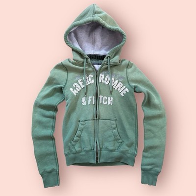 Abercrombie Fitch Hoodie Women Small Zip Green Vtg Y2K Distressed Grunge  Logo
