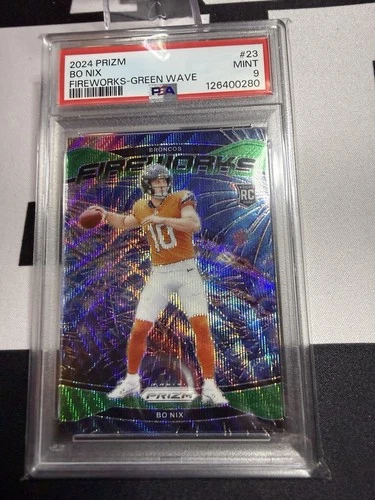 2024 NFL Prizm Fireworks Bo Nix Green Wave Denver Broncos PSA 9
