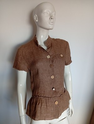 PIRO by elisa cavaletti brown linen top shirt size S/M