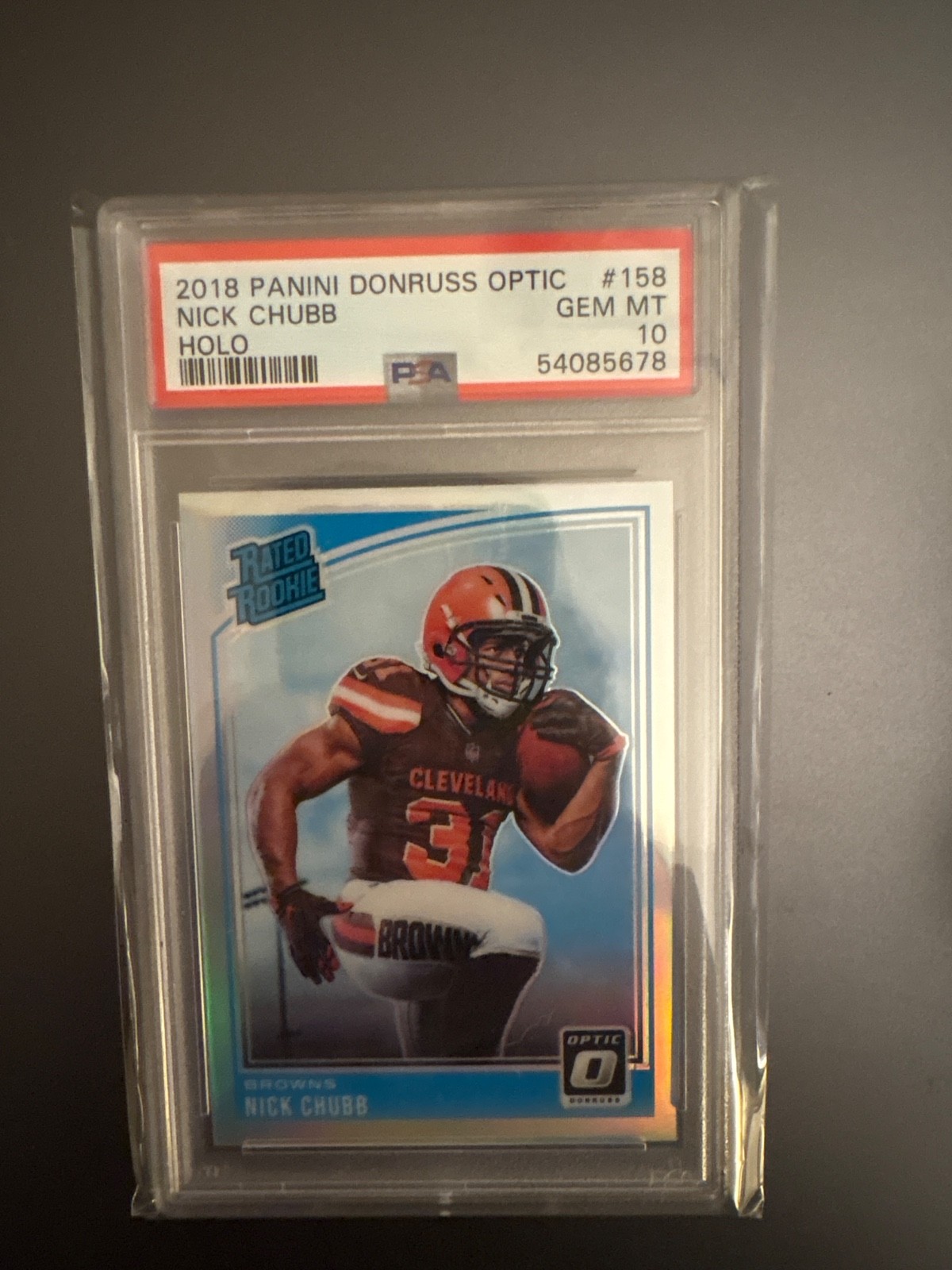 2018 Donruss Optic - Rated Rookie Nick Chubb #158 Holo Prizm (RC)