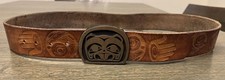 Vintage Native American Leather Belt Native Design  Bronze Beaver Buckle 44  L