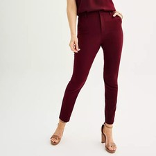 Nine West Mid Rise Skinny Dress Pants Womens 12 Plum Draping Stretch NEW