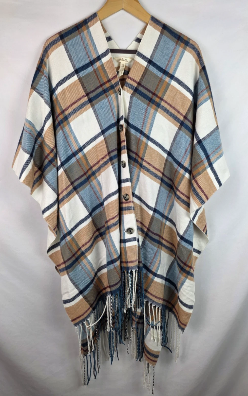 Matilda Jane Women's Poncho One Size Just Imagine Paige Plaid Cape Tassels