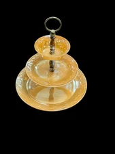 Vintage Anchor Hocking Peach Lustre cake candy display stand