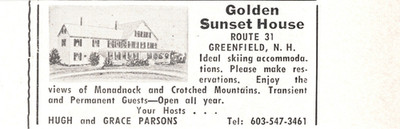 Hugh & Grace Parson Golden Sunset House Greenfield NH 3.25 x 1.125'' Mag Print Ad