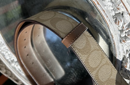 NWOT Coach Signature Buckle Belt 25 Mm Size L GOLD KHAKI TAN BROWN SADDLE - Picture 4 of 13