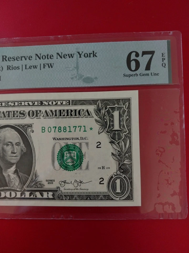 2013 B Duplicate Star Note Error One Dollar Bill B07881771* 67 EPQ FW - Image 3 of 4