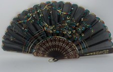 New Chinese Asian multi color peacock embroidered black fabric folding hand fan