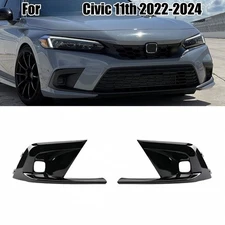 Front Bumper Fog Light Cover Gloss Black Trim For Civic 11th 2022-2024