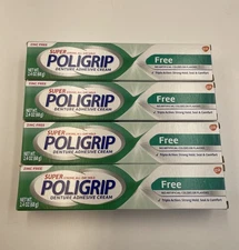 Super Poligrip Zinc Free Denture and Partials Adhesive Cream, 2.4 ounce, 4 Pack