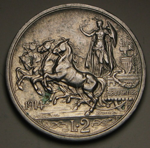 ITALY 2 Lire 1914 R - Silver 0.835 - Vittorio Emanuele III. - XF - 749 *