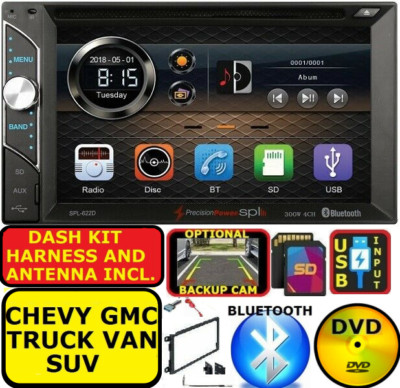FITS GM CAR-TRUCK-VAN-SUV Cd/Dvd Bluetooth Radio Stereo Double Din Dash Kit USB