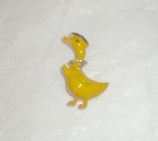 New Goldtone Yellow Enamel Duck w/ Blue Enamel Hat Crystal Scarf Pin Brooch