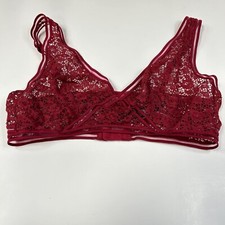 Very Victorias Secret Medium Unlined Bra Bralette Red Floral Lace No Wire 2248