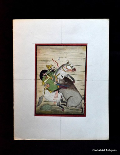 Old Hand Painted Décor Collectible hunting scene rare Miniature Painting i54-784 - Picture 2 of 7