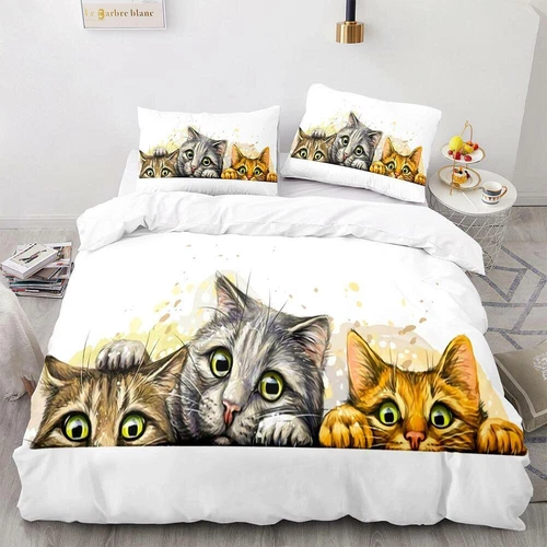 Cats Quilt Duvet Cover Pillowcase Pets Bedding Set Single Double King Size Hot - Picture 3 of 63