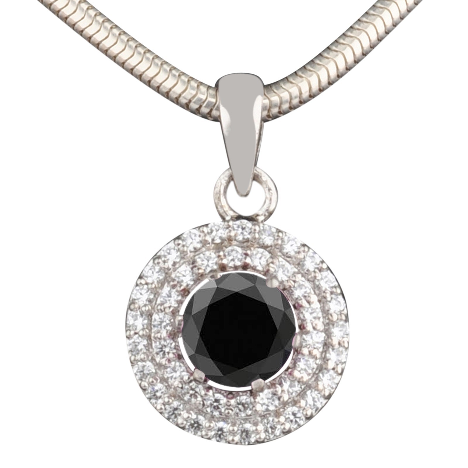 925 Silver 1.40 Carat Round Cut 100% Natural Black Diamond Solitaire Pendant