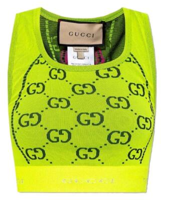 NEW GUCCI LOVE PARADE NEON GG EMBOSSED STRETCHY SPORTS LOGO CROP TOP MEDIUM