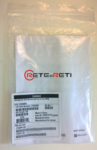€ 155+IVA Lenovo 01GU660 Windows Server 2016 Std Additional Lic. (4 Core) (APOS) - Imagen 1 de 2