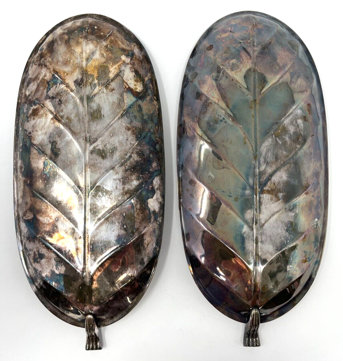 2 Vintage International Silver Company Leaf Shaped Serving Dishes #8193 & #8151