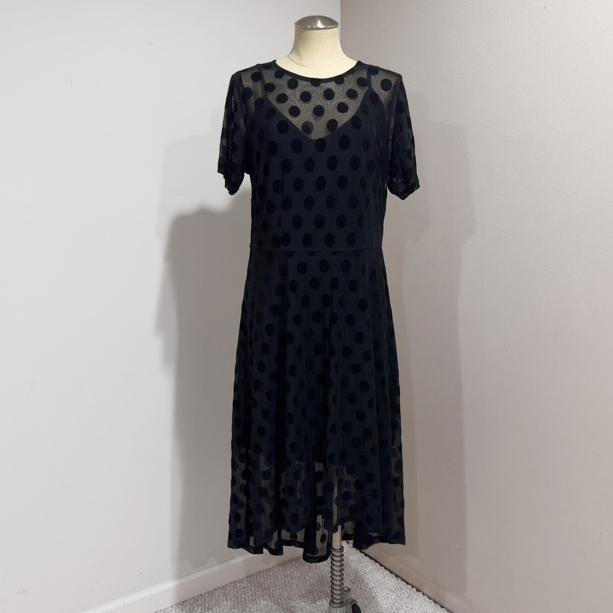 City Chic Women's Black Mesh Polka Dot Hi-low Midi Dress Plus Size 12 | eBay