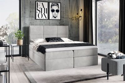 Boxspringbett Schlafzimmerbett HUDSON 120x200cm in Stoff Fresh Hellgrau
