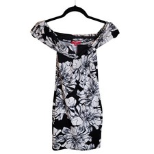 Guess Womens Sz XS Black White Floral Off The Shoulder Mini Dress